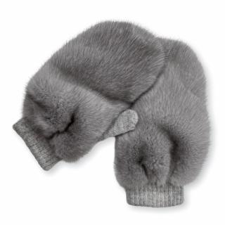 FurbySD Sapphire Grey Cashmere & Wool Lined MInk Fur Mittens