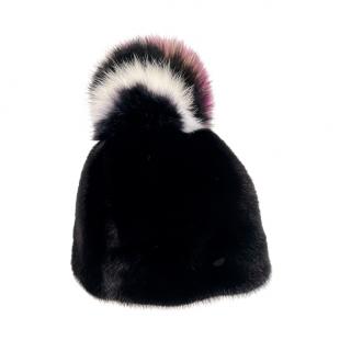 FurbsySD dark brown Saga mink hat with fox fur pop pom 
