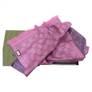 Gucci pink and grey double jaquard wool GG scarf