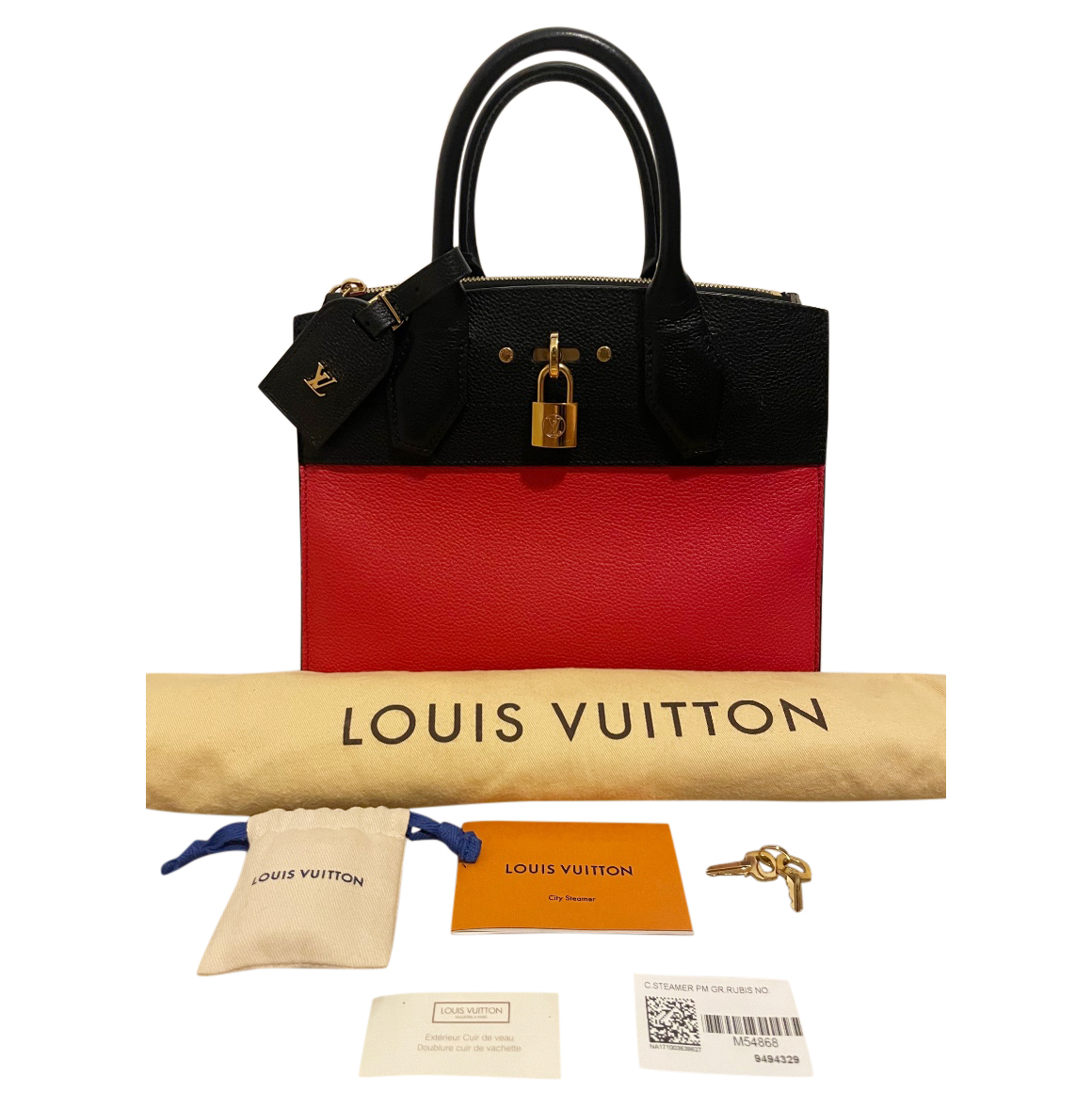 Louis Vuitton Black & Red City Steamer PM Tote Bag