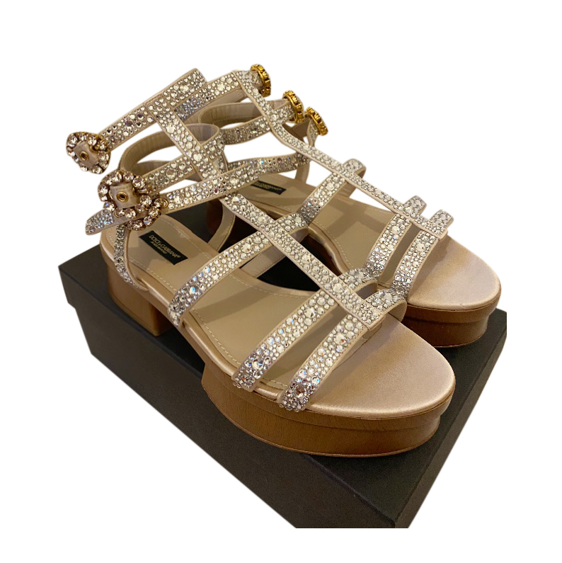 Dolce & Gabbana Crystal Embellished Platform Strappy Flat Sandals