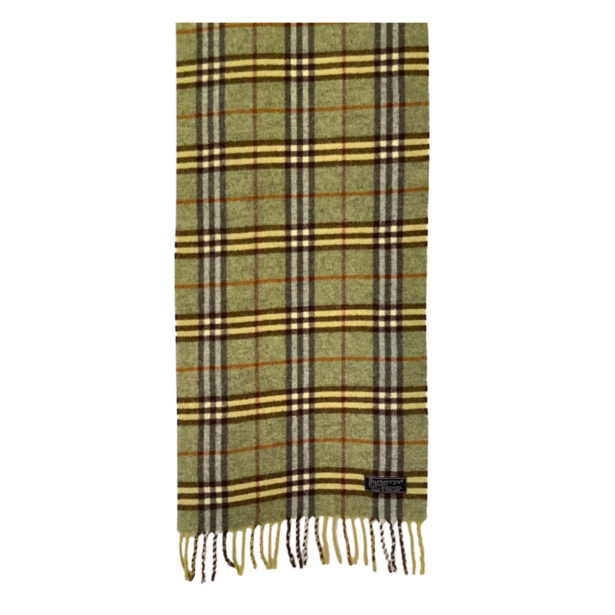 Burberry Vintage Olive Green House Check Wool Scarf