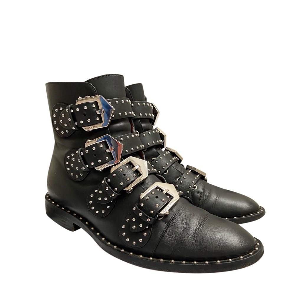 Givenchy Black Leather Studded Flat Ankle Boots