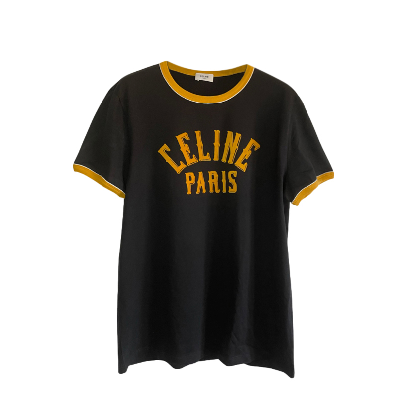 Celine Black & Yellow Cotton Jersey Logo T-Shirt