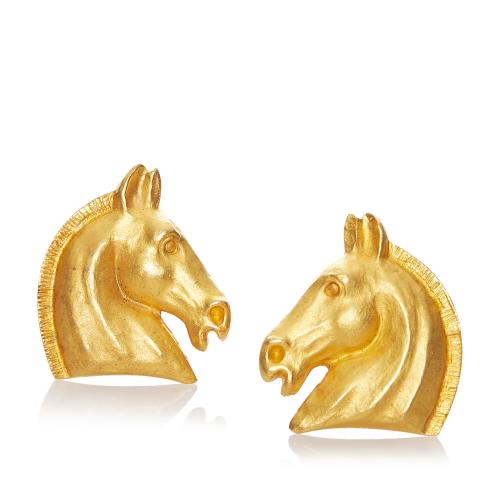 Hermes Gold Coloured Metal Horse Clip On Earrings