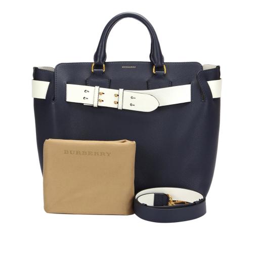 Burberry Navy & White Belt Leather Tote Bag