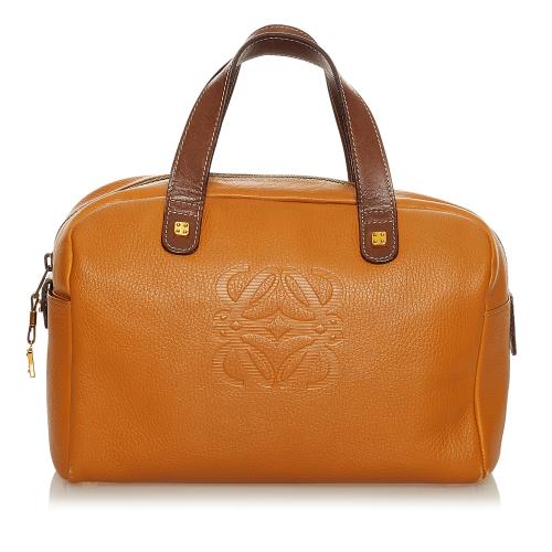 Loewe Vintage Logo Embossed Brown Leather Handbag