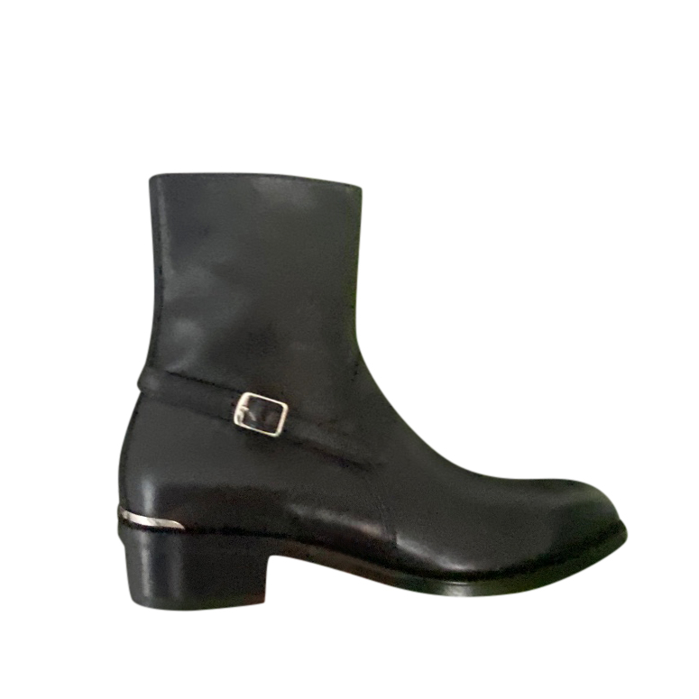 Alexander McQueen Black Leather Cuban Heeled Ankle Boots