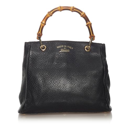 Gucci Black Leather Bamboo Handle Bag