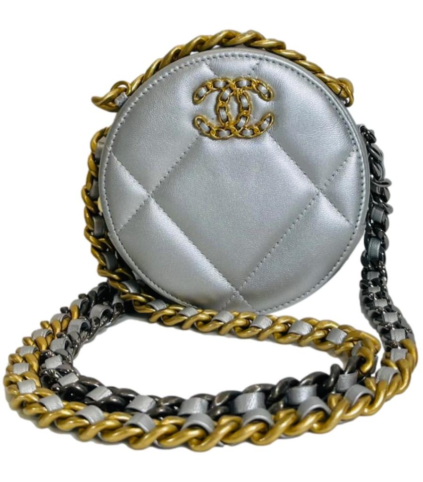 Chanel Silver 19 Round Leather Minaudiere