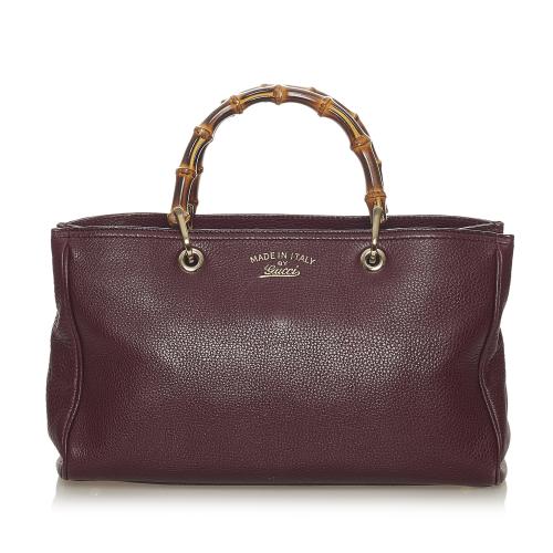 Gucci Burgundy Leather Bamboo Handle Shopper Bag