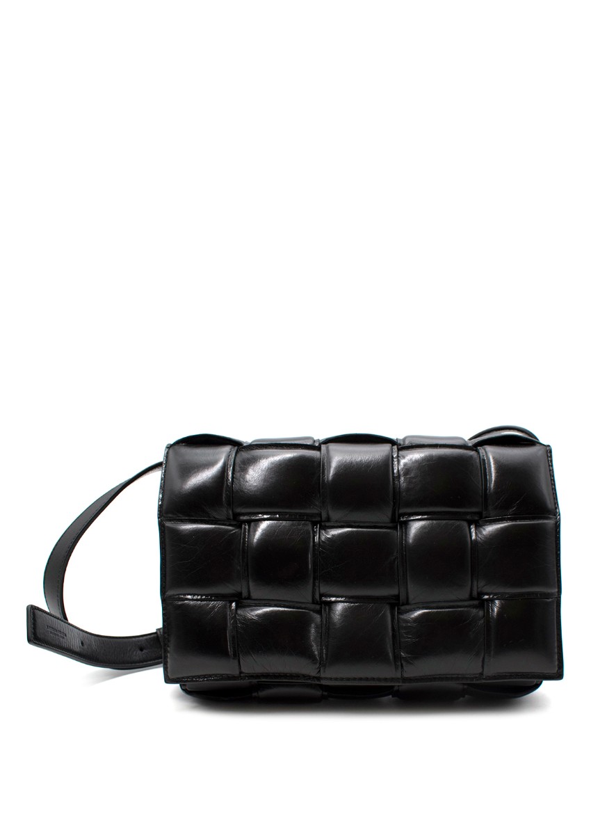 Bottega Veneta Black Cassette Padded Intreciatto Leather Shoulder Bag