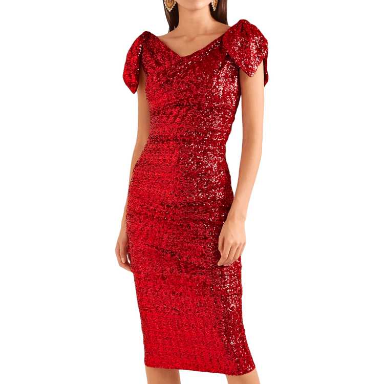 Dolce & Gabbana Sequin Embellished Shoulder Tie Midi Dress