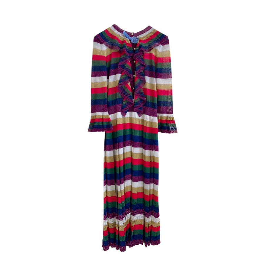 Gucci Multicolour Rainbow Stripe Ruffle Front Knitted Dress