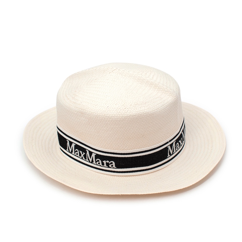MaxMara Ivory Straw Hat with Grosgrain Band
