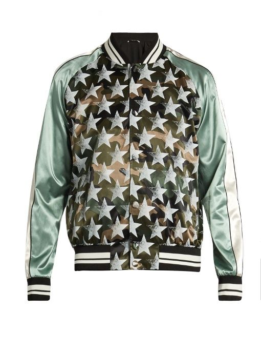 Valentino Souvenier Star & Camouflage Satin Sleeve Bomber Jacket