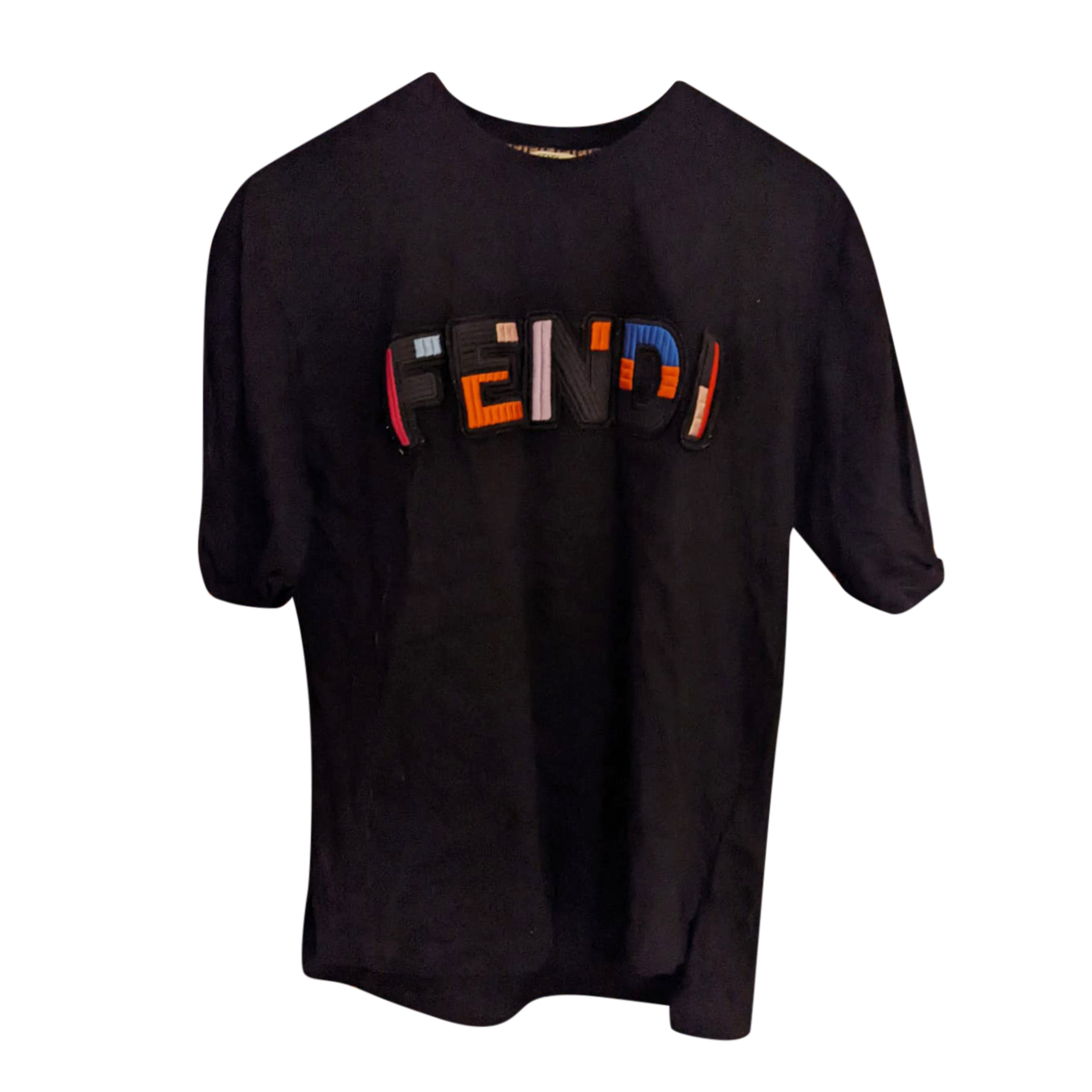Fendi Black Multicolour Embroidered Logo T-Shirt