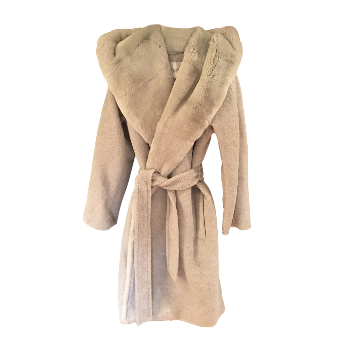 MaxMara Grey Wool & Alpaca Blend Belted Wrap Coat