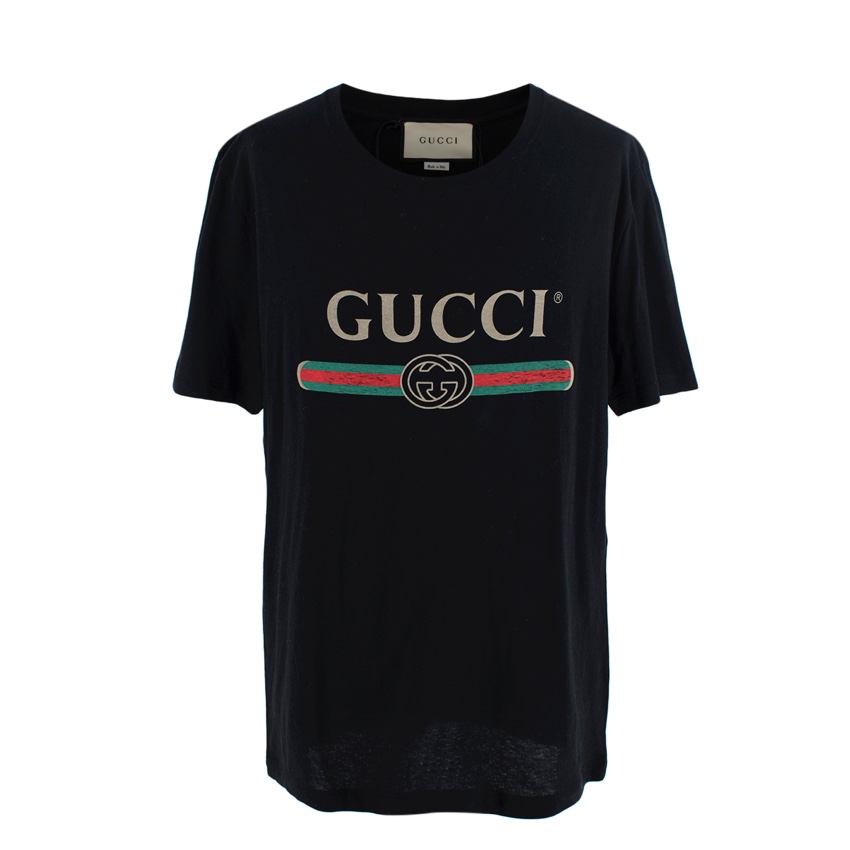 Gucci Black Cotton Jersey Fake Logo T-Shirt