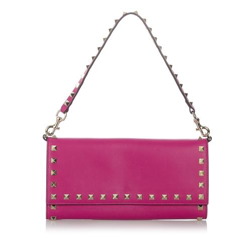 Valentino Rockstud Hot-Pink Leather Wallet on Chain