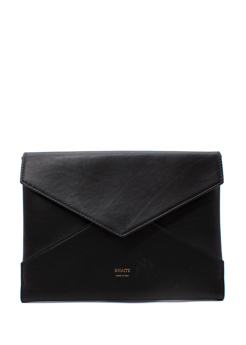 Khaite Black Leather Envelope Pouch