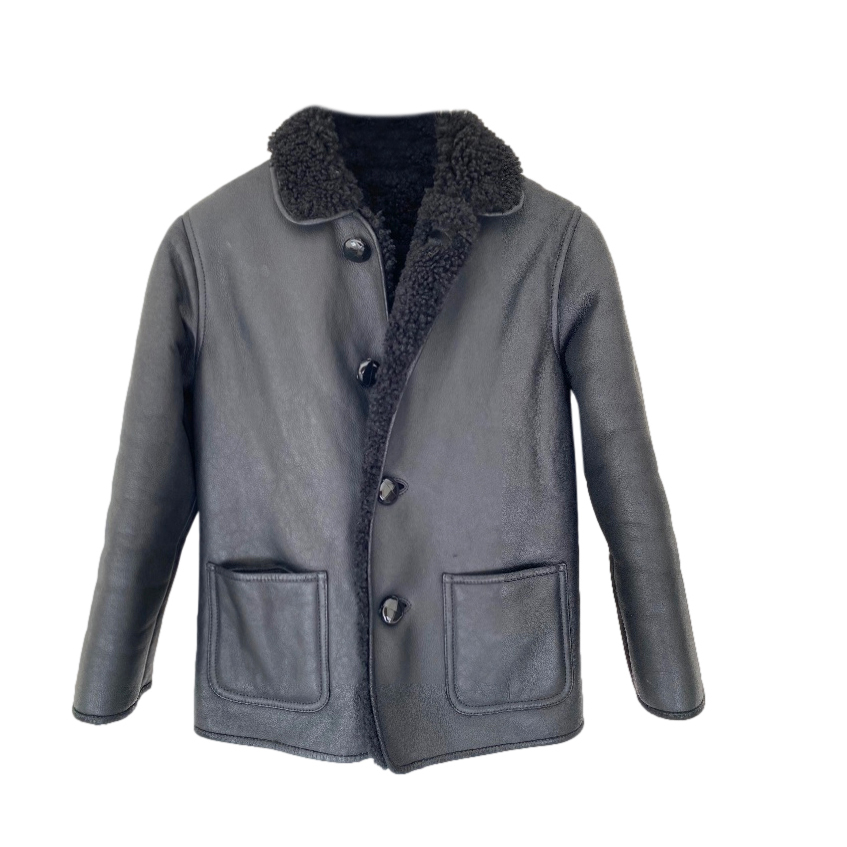 Celine Navy Shearling & Leather Sherpa Jacket