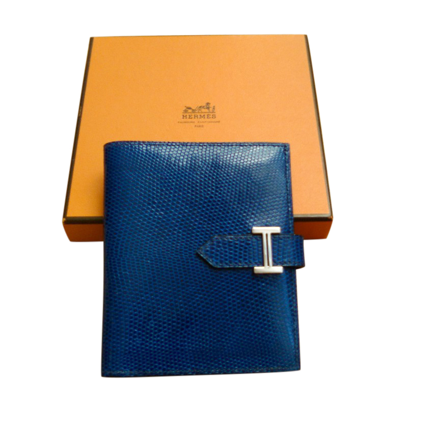 Hermes Bleu Electrique/Zaffiro Lizard Leather Bearn Wallet