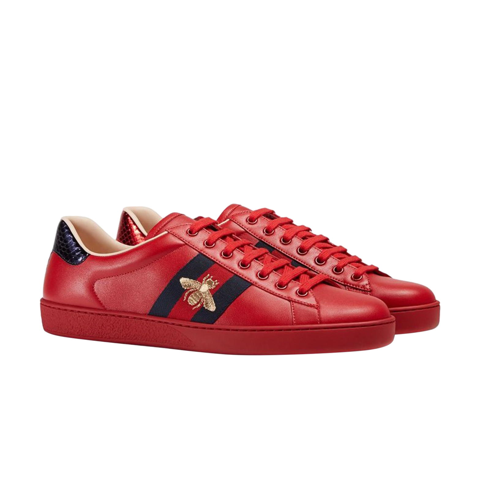 Gucci Red Leather Bee Embroidered Ace Sneakers