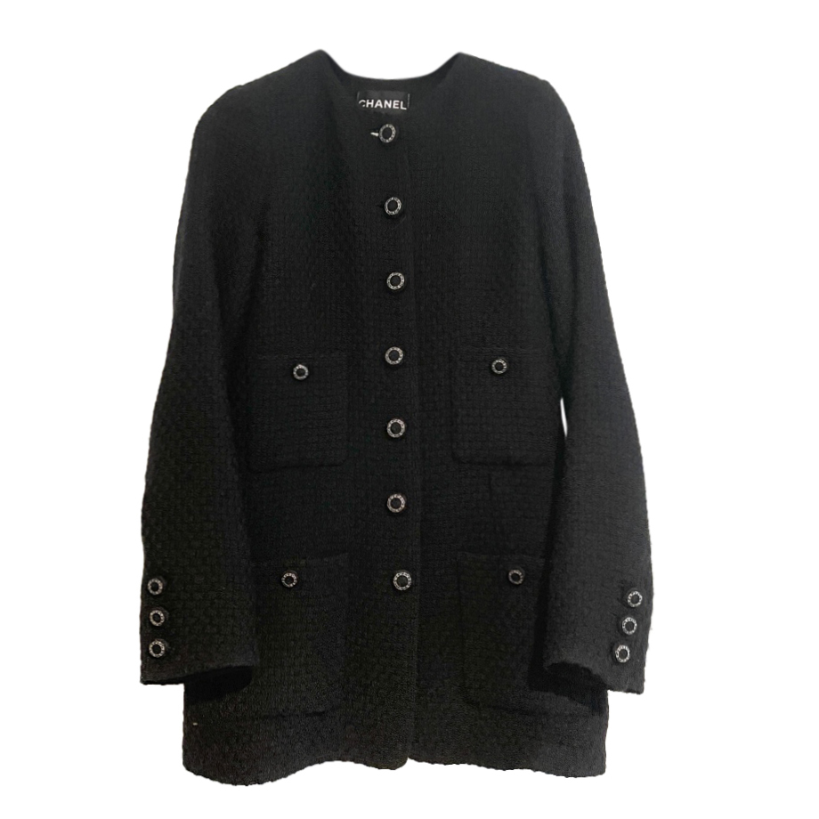 Chanel Black Boucle Tweed Longline Jacket