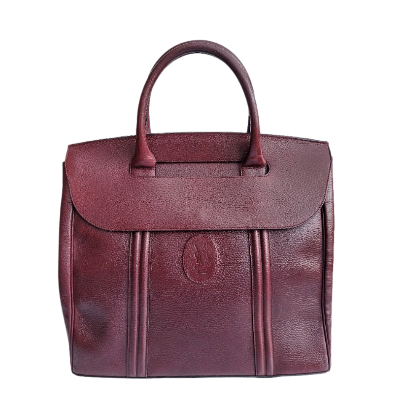 YSL Vintage Burgundy Leather Logo Tote Bag