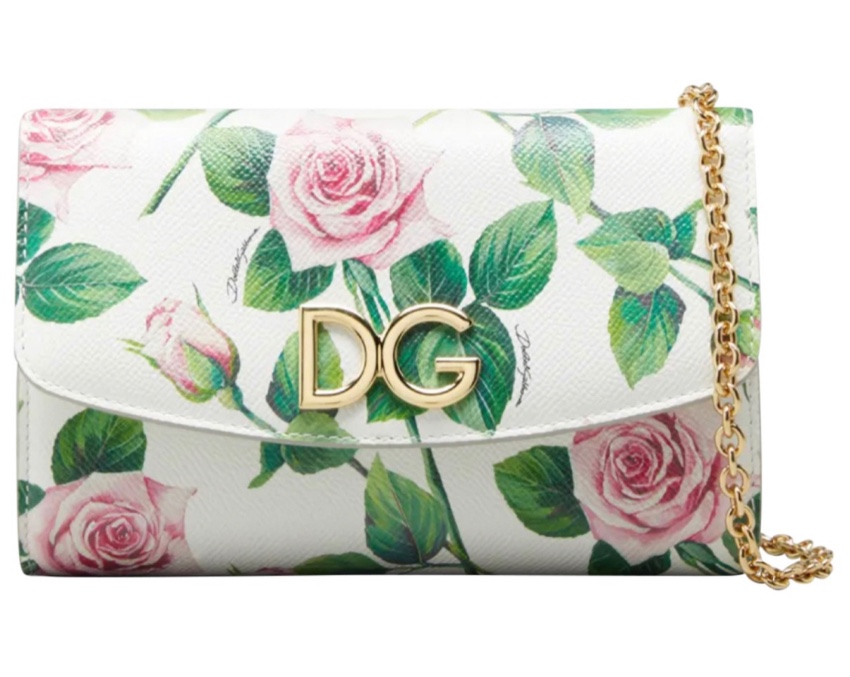 Dolce & Gabbana White Tropical Roses Printed Leather Bag