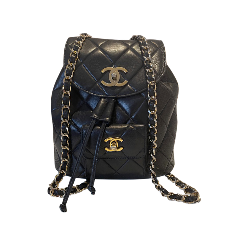 Chanel vintage black quilted leather backpack 