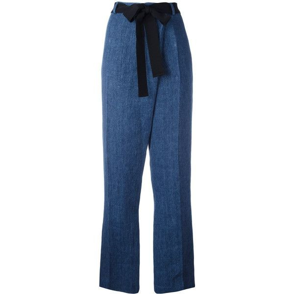 Victoria Beckham Blue Linen High Rise Pants