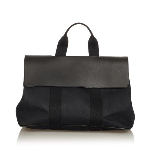Hermes Black Leather & Canvas Valparaiso MM Tote Bag