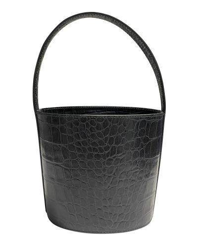Staud Black Embossed Crocodile Leather Bisset Bucket Bag