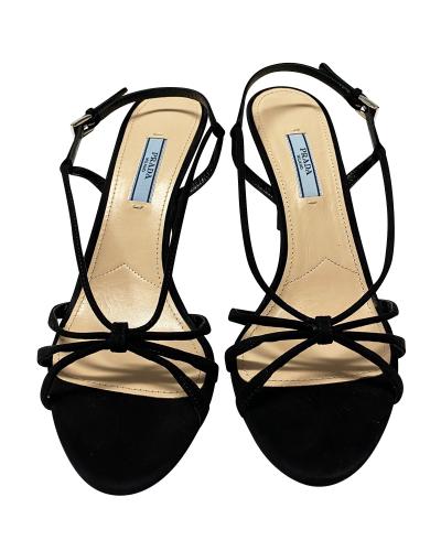 Prada Black Suede Strappy Slingback Heeled Sandals