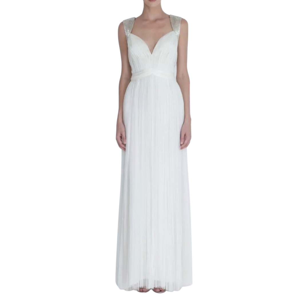 Catherine Deane White Tulle Pleated Wedding Gown