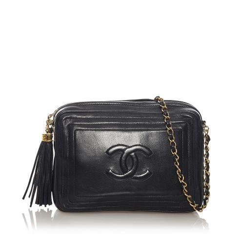 Chanel Black Leather CC Embossed Camera Bag