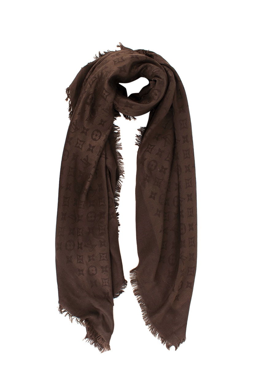 Louis Vuitton Brown Wool & Silk Monogram Shawl