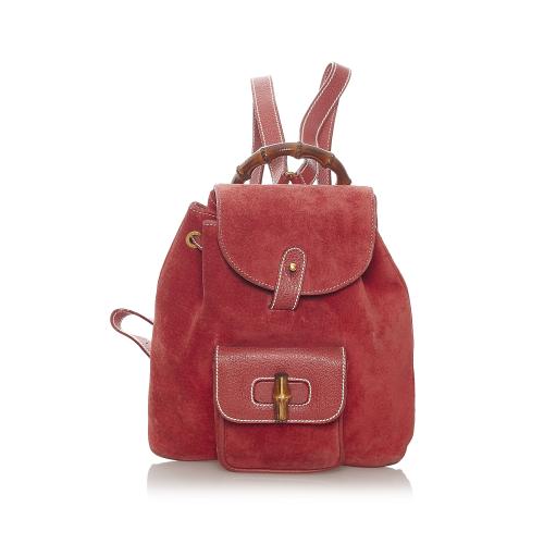 Gucci Red Suede & Bamboo Backpack