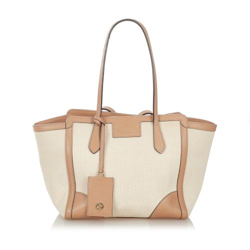 Gucci Ivory Canvas & Beige Leather Swing Tote Bag