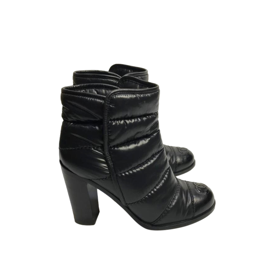 Chanel Black Leather Quilted Heeled Booties