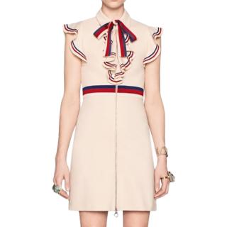Gucci Cream Jersey Mini Dress with Web-Striped Bib