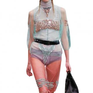 Prada Sequin Embellished Sheer Tulle Runway Knee Skirt