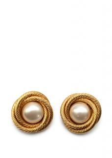 Chanel Vintage Gold-Tone Metal & Faux Pearl Clip Earrings
