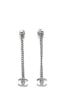 Chanel Vintage Silver-Tone CC Chain Drop Earrings