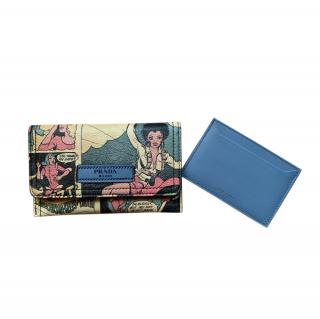 Prada Leather Comic Print Purse and Blue Card Holder