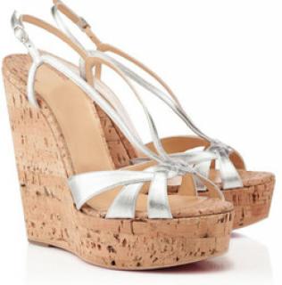 Christian Louboutin Silver Leather Wedgy Lady 140 Cork Wedge Sandals