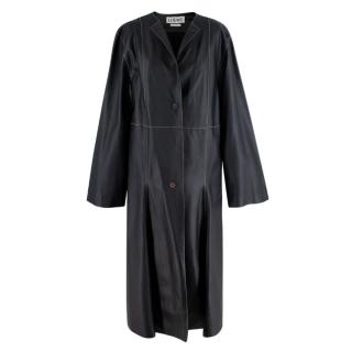 Loewe Black Leather Top-Stich Collarless Swing Coat