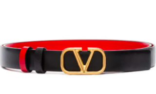 Valentino Black & Red Leather Reversible V-Logo Belt 75